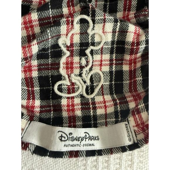 Disney Parks Plaid Ruched Cotton Scarf Mickey Mouse Embroidered Fall XL 75x9 EUC - Picture 6 of 7